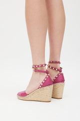 Valentino Purple & Beige Rock Stud Espadrille Wedge Heel