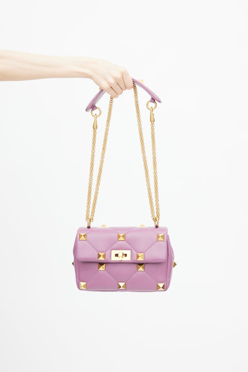 Valentino Purple & Gold Roman Stud Shoulder Bag