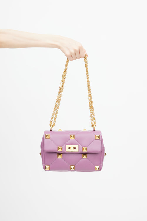 Valentino Purple & Gold Roman Stud Shoulder Bag