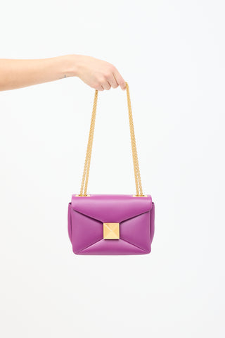 Valentino Purple Leather One Stud Flap Shoulder Bag