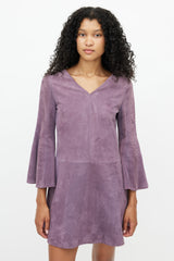 Valentino Purple Suede V-Neck Dress
