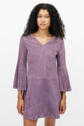 Valentino Purple Suede V-Neck Dress