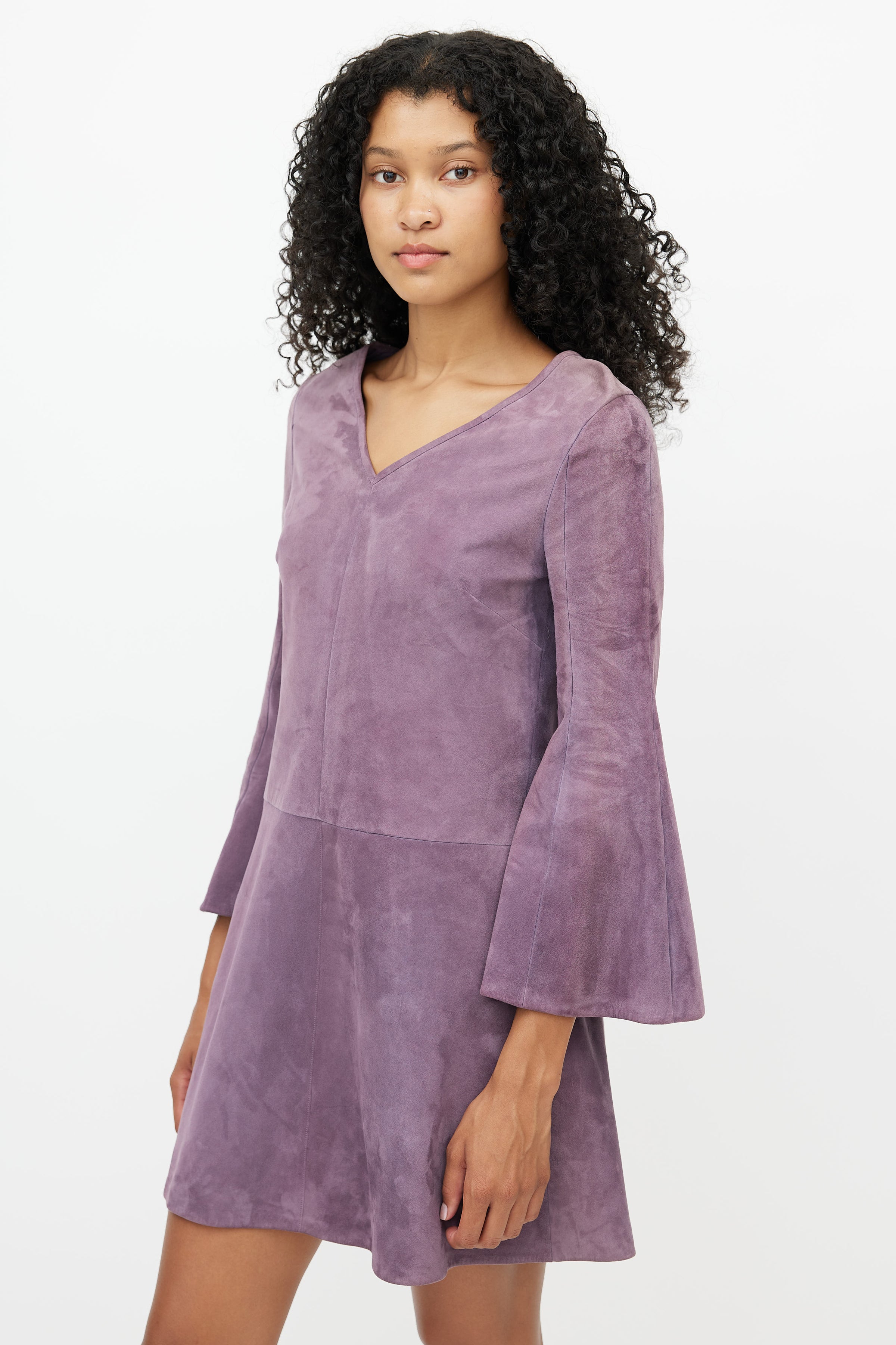 Valentino // Purple Suede V-Neck Dress VSP Consignment Valentino // Purple Suede V-Neck Dress VSP Consignment