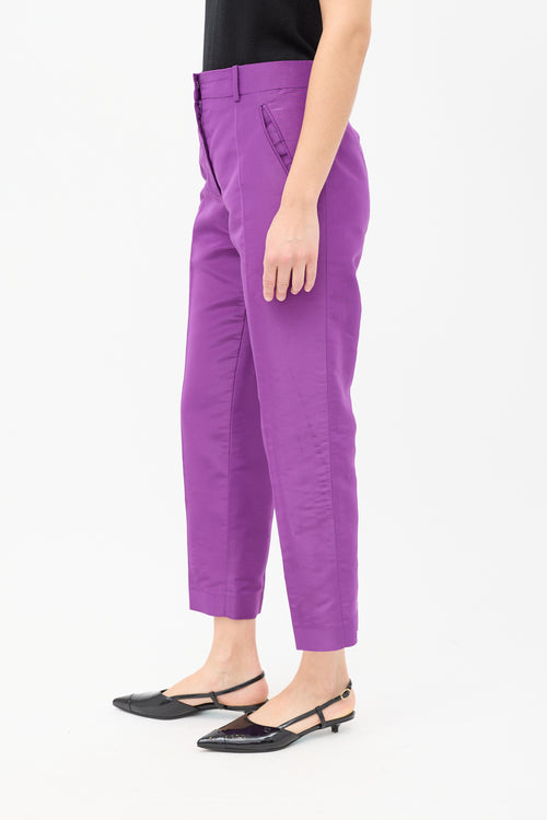 Valentino Purple Silk Cropped Tapered Leg Trouser