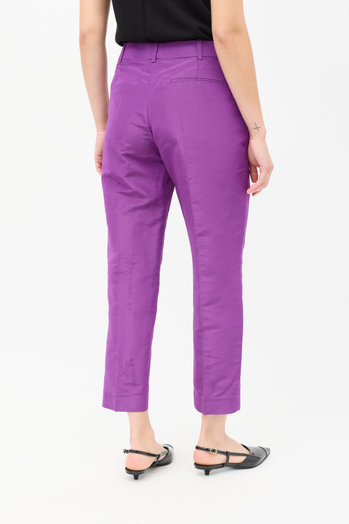 Valentino Purple Silk Cropped Tapered Leg Trouser