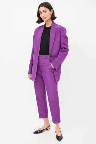 Valentino Purple Silk Cropped Tapered Leg Trouser