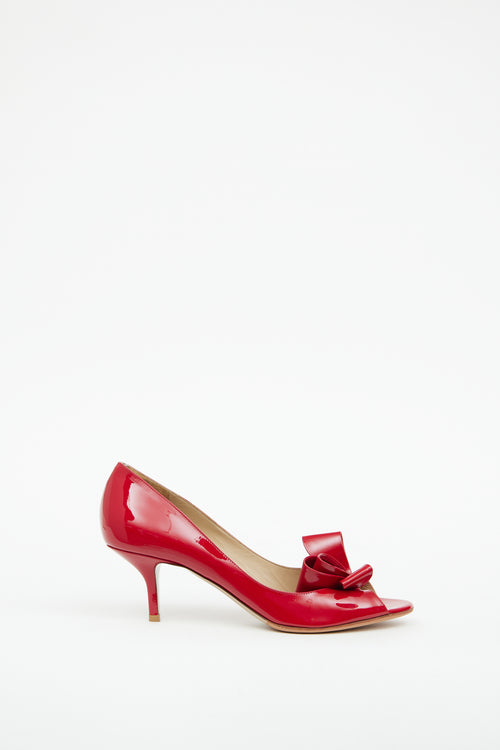 Valentino Red Patent Bow Peep Toe Heel