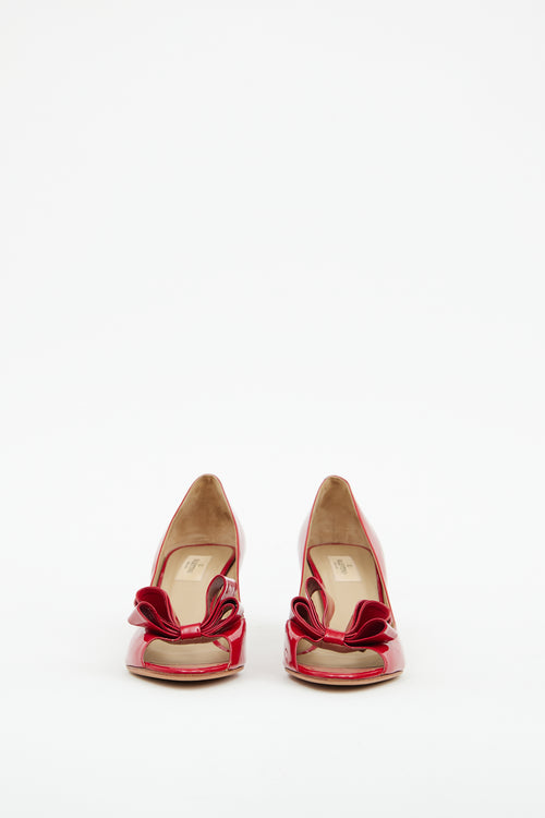 Valentino Red Patent Bow Peep Toe Heel