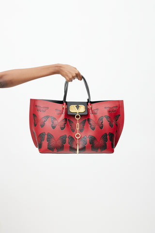 Valentino Red & Black Leather VLogo Escape Bag