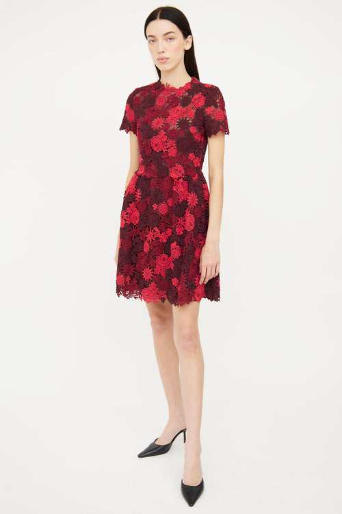Valentino Red Lace Floral Dress