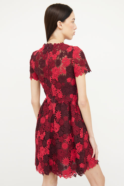 Valentino Red Lace Floral Dress