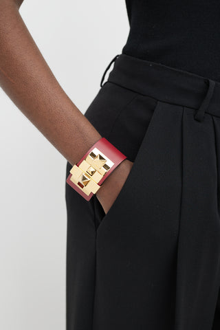 Valentino Red & Gold Leather Rockstud Leather Bracelet