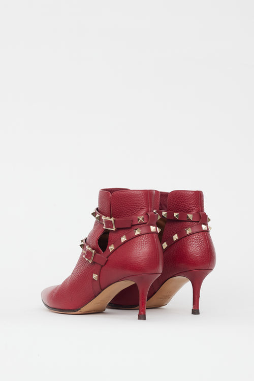 Valentino Red Leather Rockstud Ankle Boot