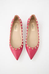 Valentino Pink Leather Rockstud Ballerina Flat
