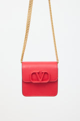 Valentino Red Leather VLogo Chain Small Wallet On Chain