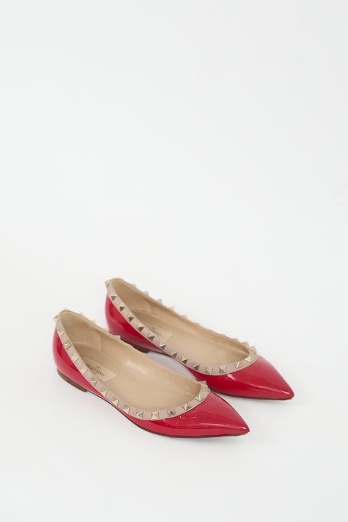 Valentino Red Patent & Gold Rockstud Ballet Flat