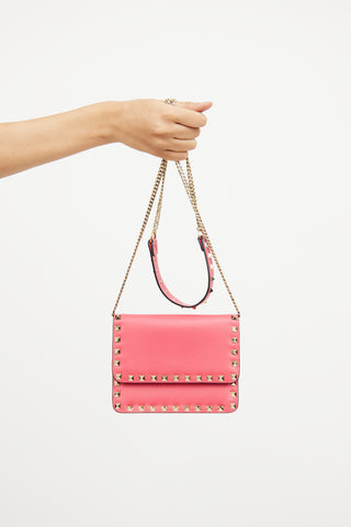 Pink Rockstud Chain Flap Bag