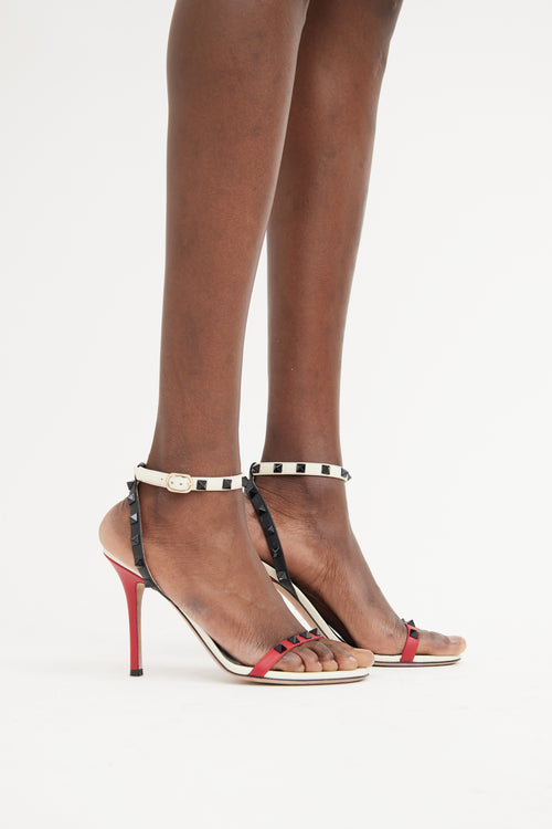 Valentino White & Red Rockstud Heels