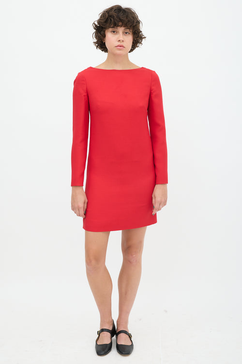 Valentino Red Wool Cowl Back Dress