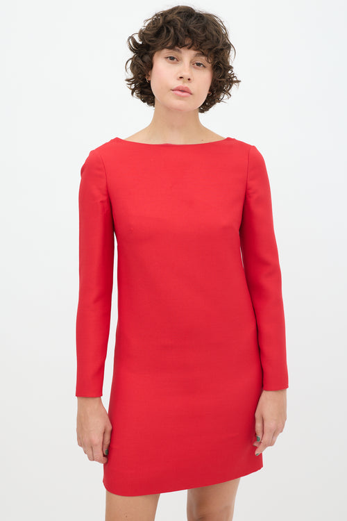 Valentino Red Wool Cowl Back Dress