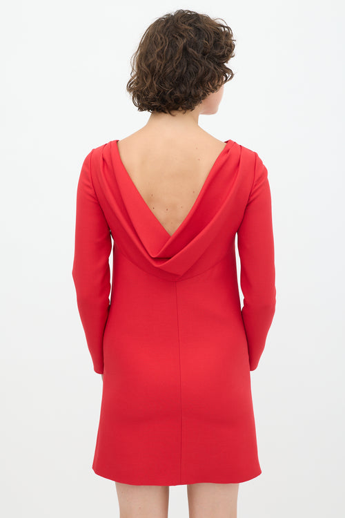 Valentino Red Wool Cowl Back Dress