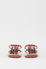 Valentino Red & Leather Multi Leather Caged Rockstud Sandal