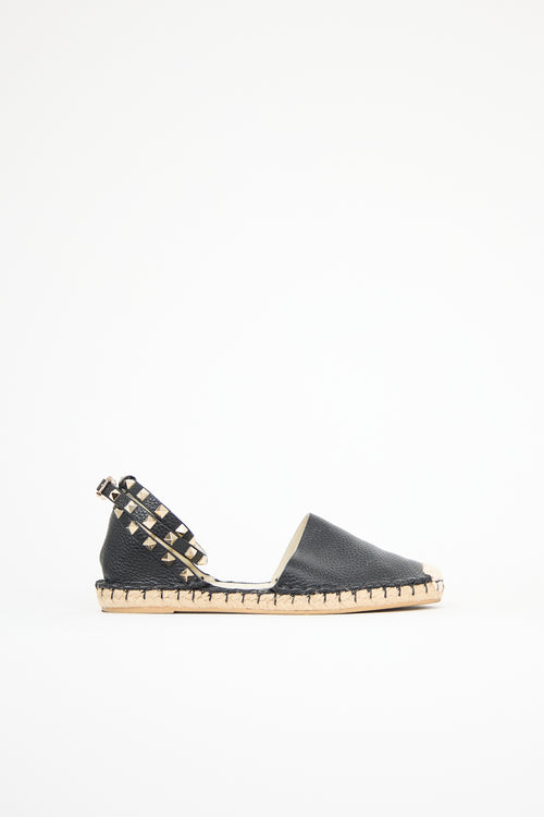Valentino Leather Rockstud Wrapped Espadrille