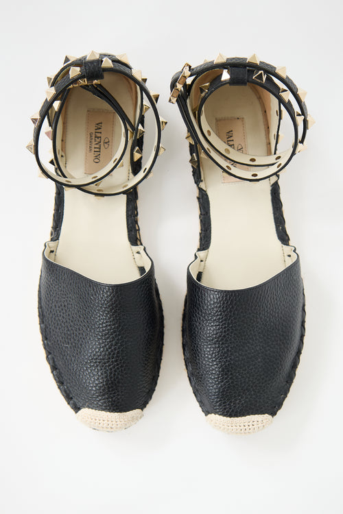 Valentino Leather Rockstud Wrapped Espadrille
