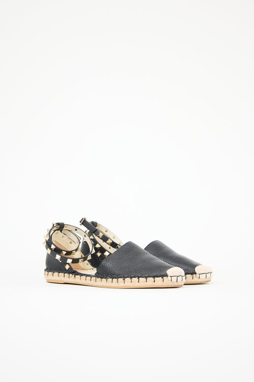 Valentino Leather Rockstud Wrapped Espadrille