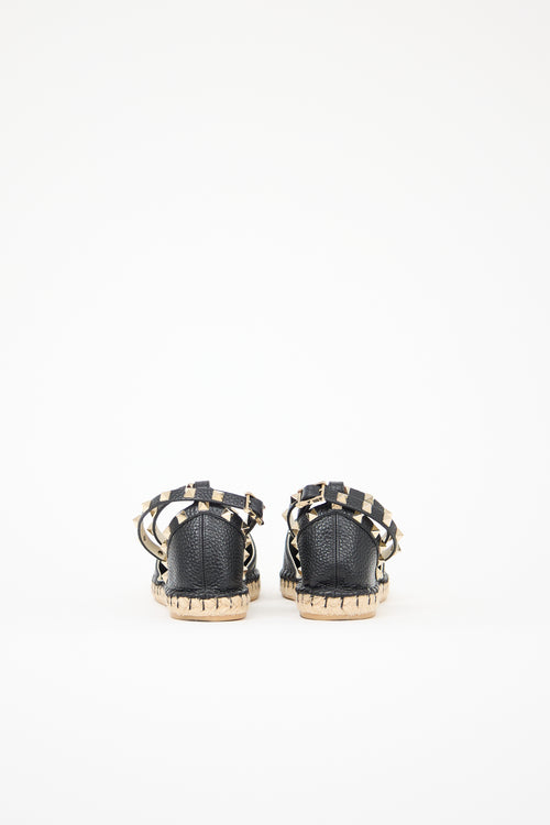 Valentino Leather Rockstud Wrapped Espadrille
