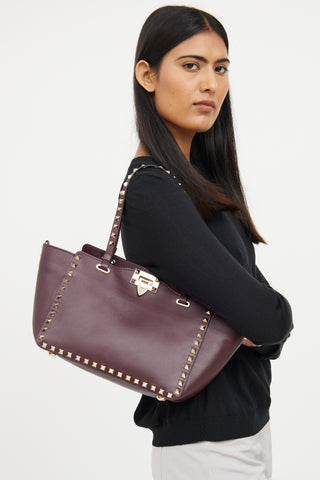 Valentino Burgundy Rockstud Tote Bag