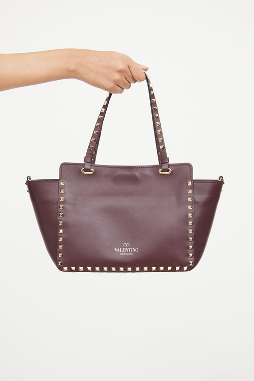 Valentino Burgundy Rockstud Tote Bag