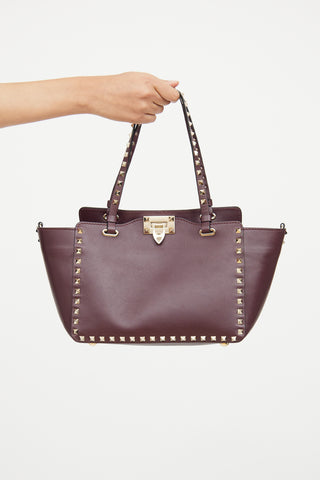 Valentino Burgundy Rockstud Tote Bag