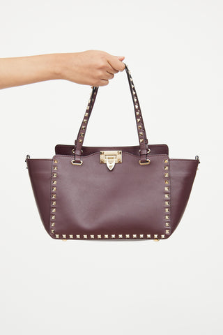 Valentino Burgundy Rockstud Tote Bag