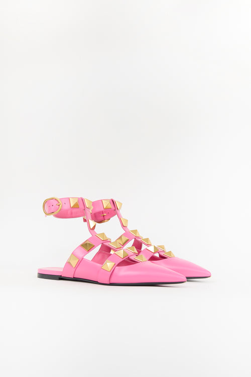 Valentino Leather Roman Stud Flat