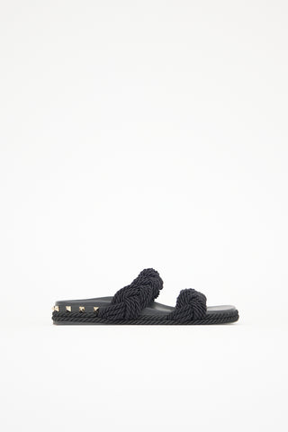 Valentino Rope Rockstud Trimmed Slide