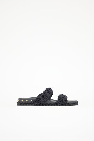 Valentino Rope Rockstud Trimmed Slide