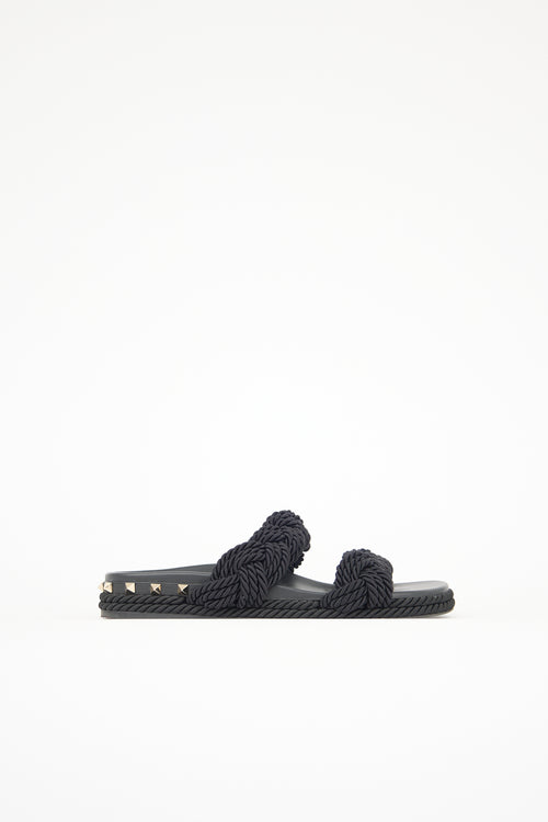 Valentino Rope Rockstud Trimmed Slide