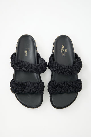 Valentino Rope Rockstud Trimmed Slide