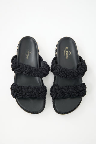 Valentino Rope Rockstud Trimmed Slide