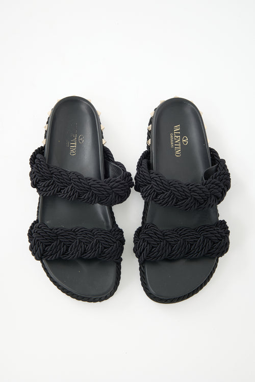 Valentino Rope Rockstud Trimmed Slide