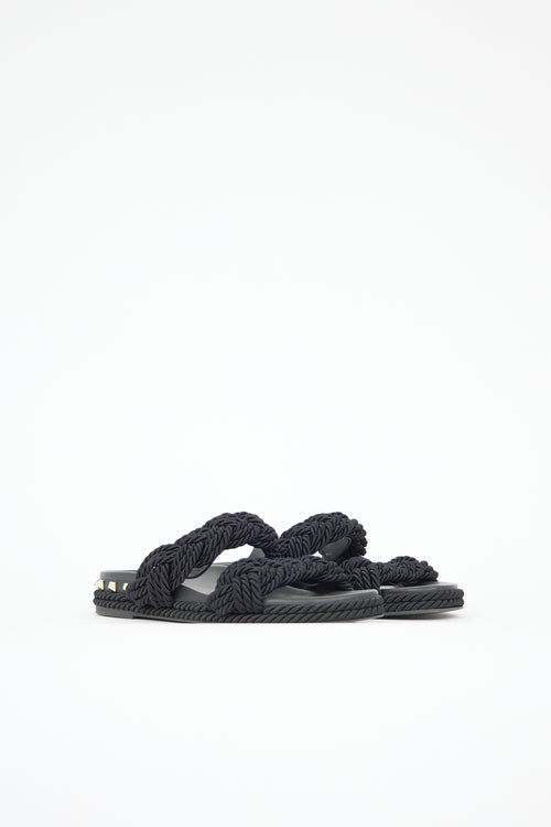 Valentino Rope Rockstud Trimmed Slide
