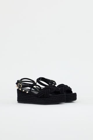 Valentino Rope & Rockstud Platform Sandal