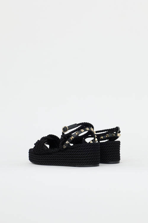 Valentino Rope & Rockstud Platform Sandal
