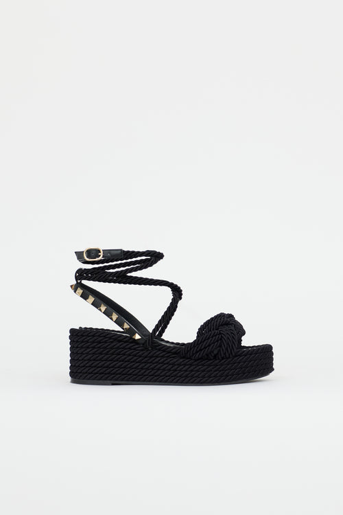 Valentino Rope & Rockstud Platform Sandal