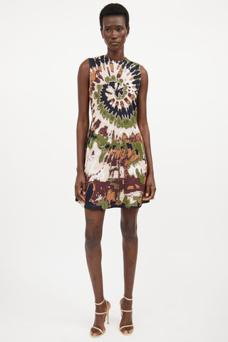 Valentino Brown & Multicolour Woven Tie Dye Dress