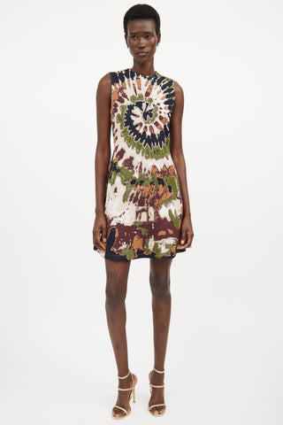 Valentino Brown & Multicolour Woven Tie Dye Dress