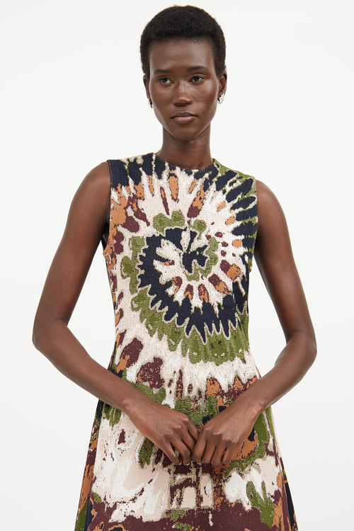 Valentino Brown & Multicolour Woven Tie Dye Dress