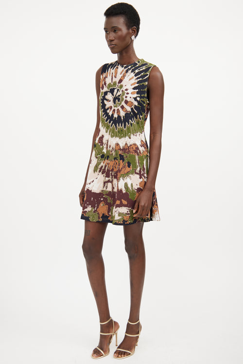 Valentino Brown & Multicolour Woven Tie Dye Dress