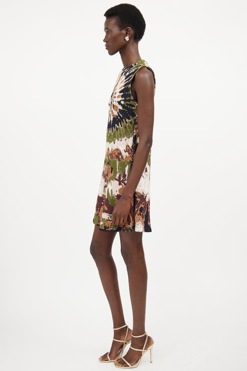 Valentino Brown & Multicolour Woven Tie Dye Dress